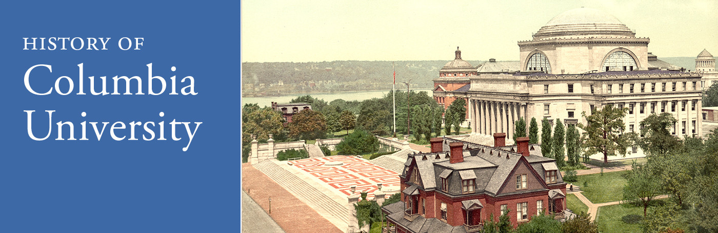 History of Columbia University: An illustration that includes a vintage photo of Columbia University's Low Library. 