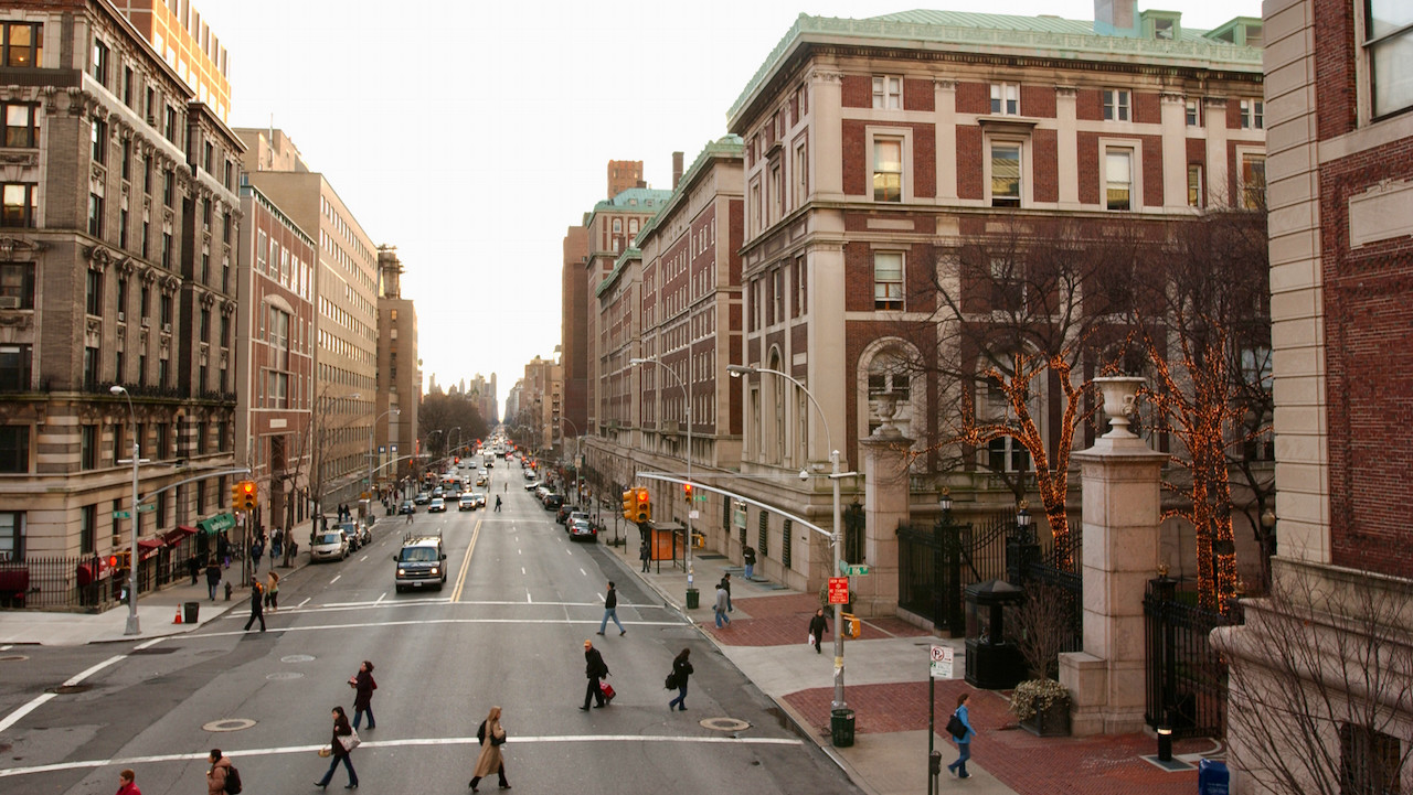 Amsterdam Avenue and 116th St on Columbia's Morningside campus.