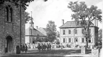Columbia College’s first-ever class was held in a schoolhouse connected to Trinity Church in lower Manhattan in the 1700s.