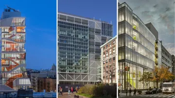 From left to right: Roy and Diana Vagelos Education Center, the Northwest Corner Building, and the School of Nursing Building.