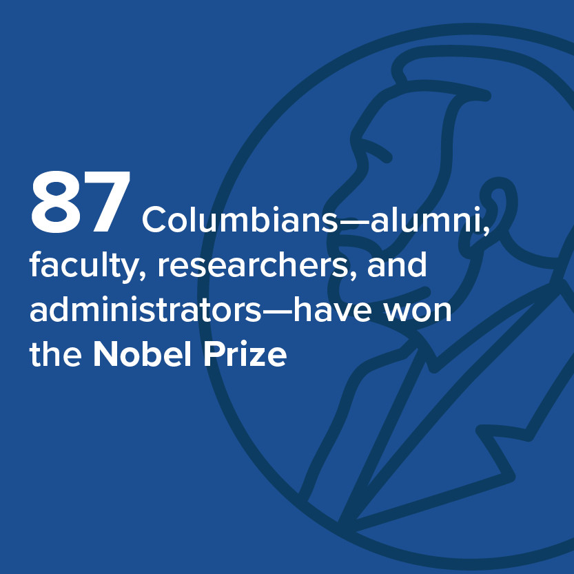 87 Columbians--alumni, faculty, researchers, and administrators--have won the Nobel Prize