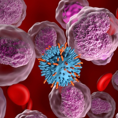 CAR T cell therapy in Non-hodgkin lymphoma (NHL) - closeup view 3d illustration