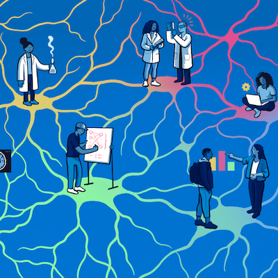 Illustration of people researching the brain