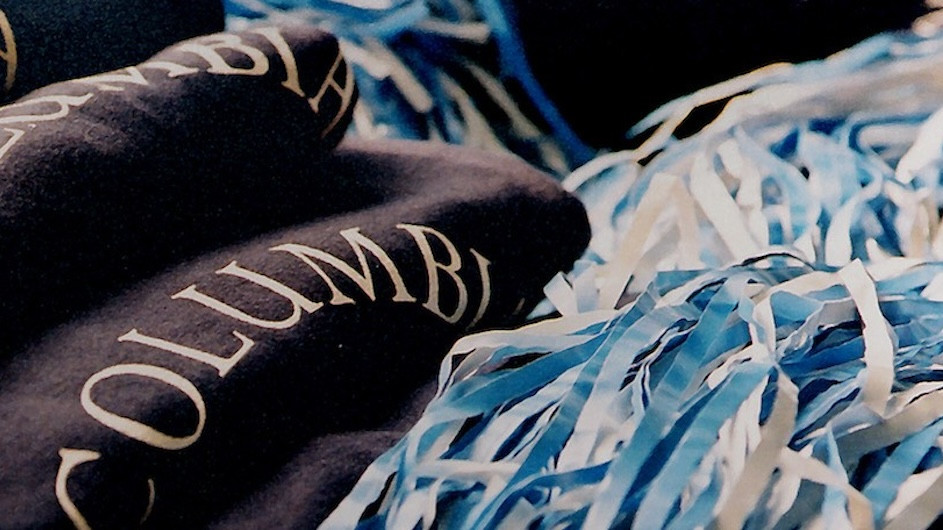 Columbia sweatshirts and pom-poms