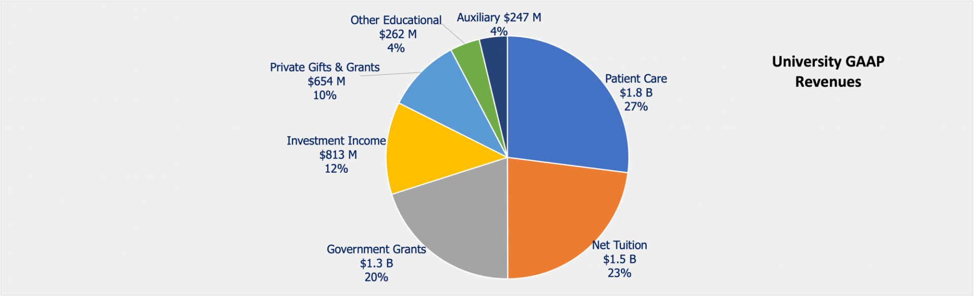 University GAAP Revenues pie chart for FY2024