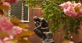The Thinker near magnolias trees